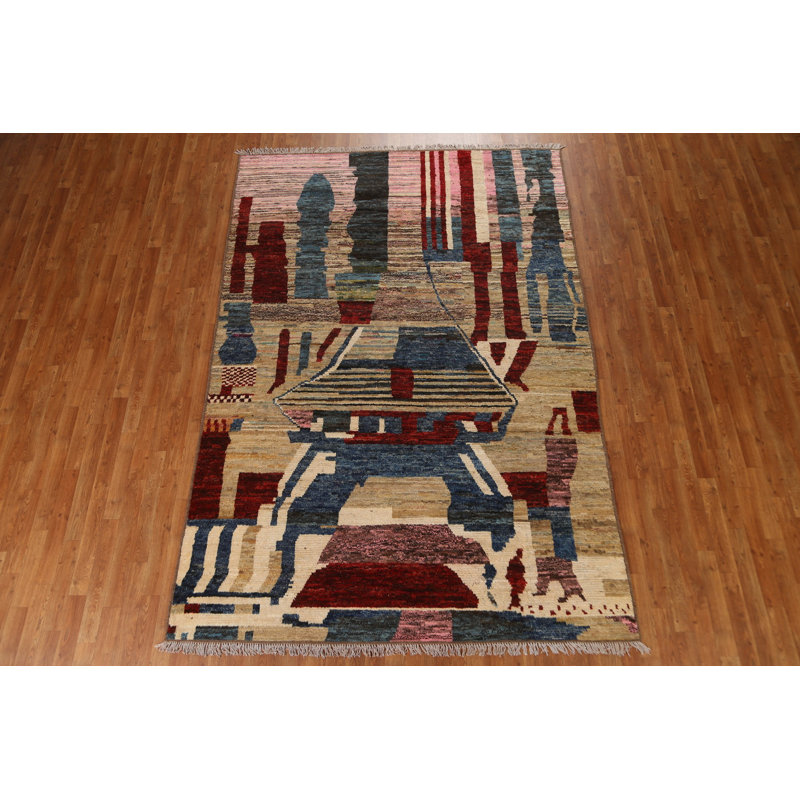 Tapis marocain abstrait noué à la main 7 x 9