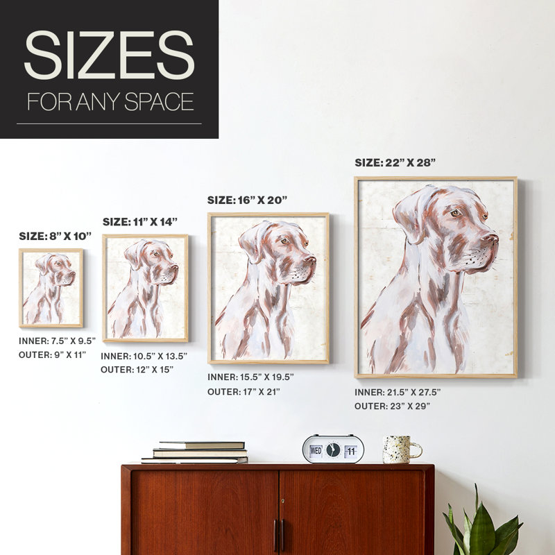 «Sitting Dog IV», reproduction encadrée - bois massif, Naturel, H 11 po x l 9 po