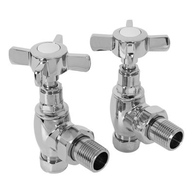 Angled Radiator Valves Traditional Cross Manual Rad 15Mm X 1/2" Chrome Pair
