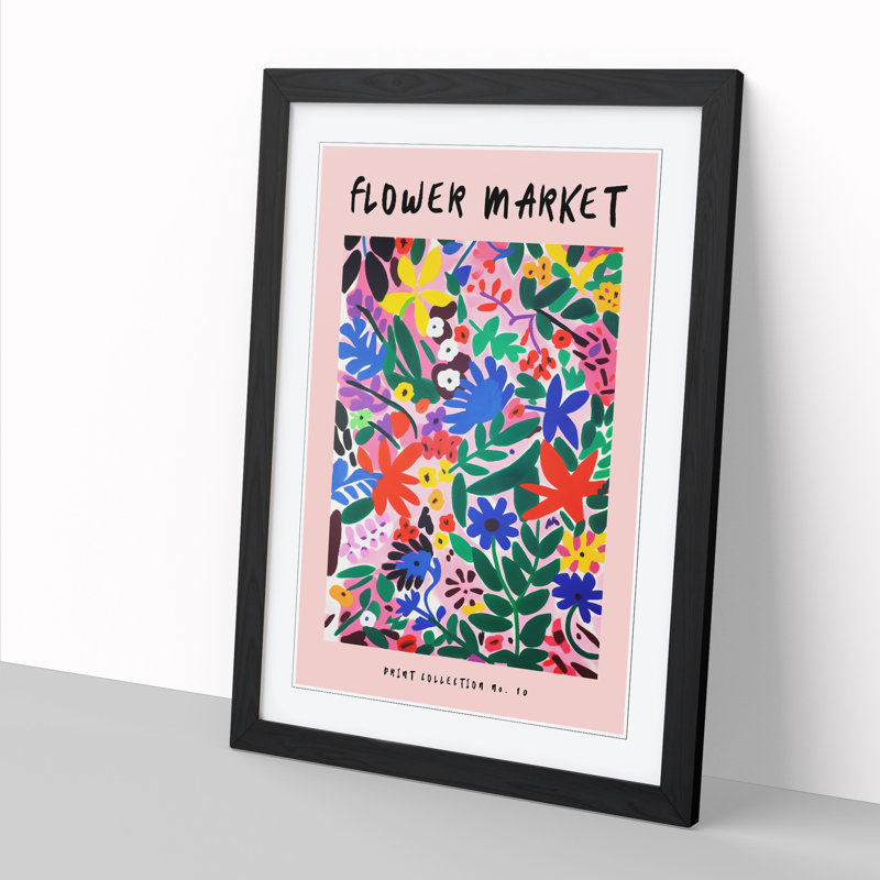 Pink Flower Market Exhibition No.10 - Single Picture Frame Print on Wood, 64cm H x 46cm W x 2cm D