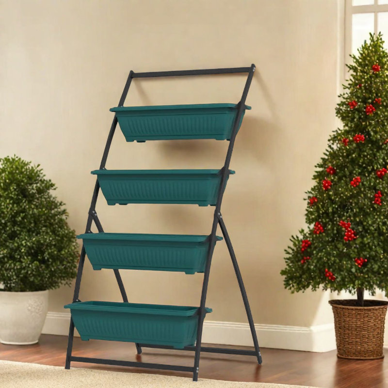 Jardinières en acier peu encombrantes, conception verticale noire à 4 niveaux pour le jardin