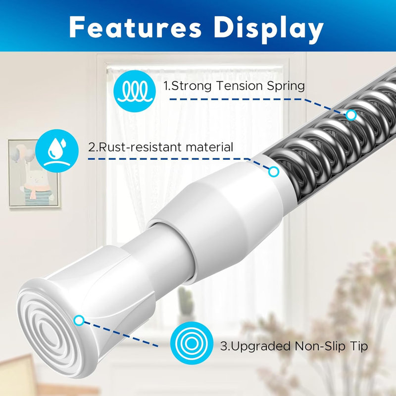 Extendable Curtain Poles, Tension Rod For Curtains 70-100Cm, Adjustable Net Curtain Rod, White