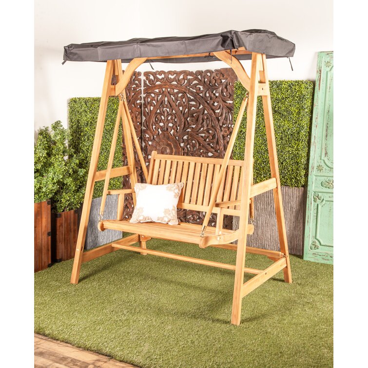 Beeching 2 Person Solid Wood Porch Swing with Canopy