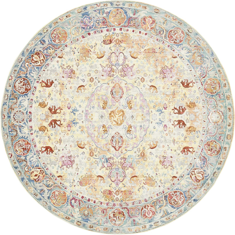 Tapis beige / bleu Glasser, Rond 8 pi