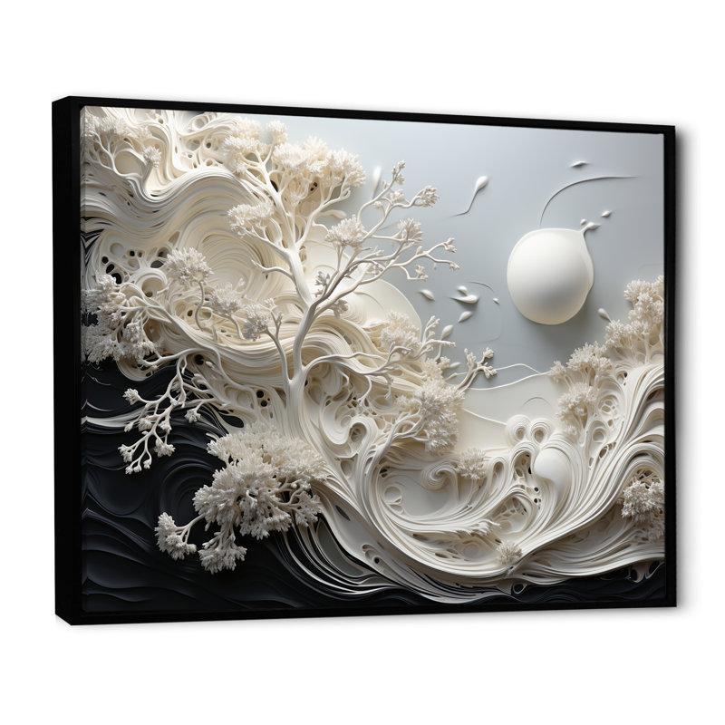 Toile grise abstraite grise - corail côtier sous l'eau, Cadre flottant noir, H 30 po x l 40 po x P 1,5 po