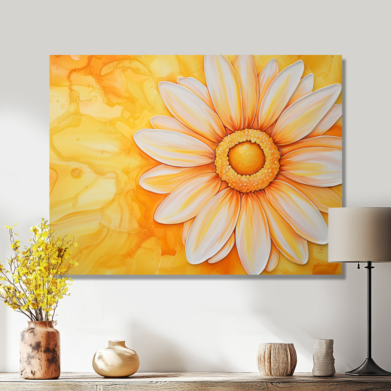 Daisy Bloom Sunset - décoration murale florale en métal, impression en métal marguerite, H 12 po x l 20 po