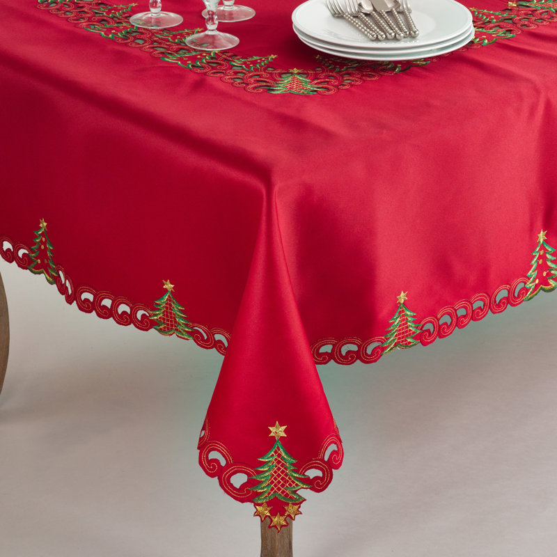 Commodore Holiday Christmas Tree Tablecloth, 140" x 67", Red