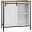 Buffet Buffet, barre de café de ferme avec porte de grange coulissante, tablette réglable, blanc et amp; Brun | Structure en métal | Fabrication en panneau de fibres à densité moyenne