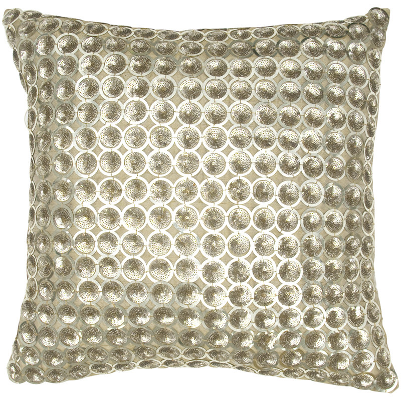 Gold Embellished Feather Down Fill Pillow Cover with Insert