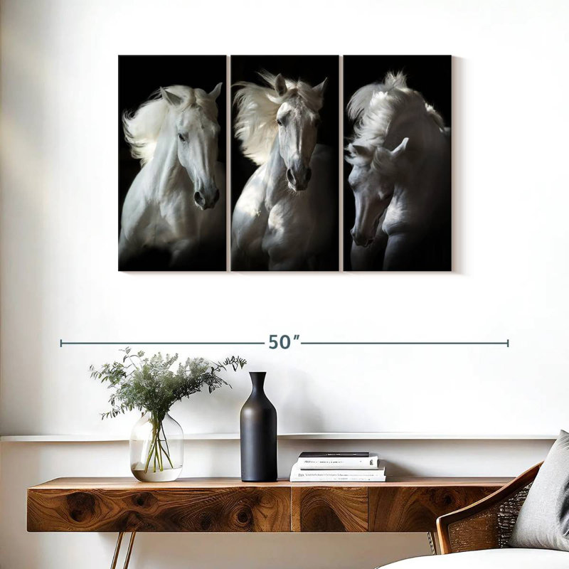Brampt Three White Horses, 24" H x 38" W