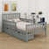 Wood Platform Bed With Guardrails On Both Sides And Two Storage Drawers