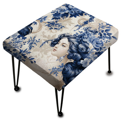 Cobalt Blue Cameo Victorian Pattern - Floral Rectangle Ottoman