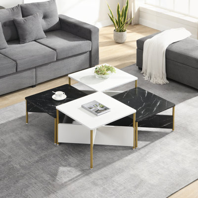 Ensemble de 4 tables basses modernes gigognes - Table de salon carrée de style moderne Mid-Century, de forme ajustable gratuite, de meubles d'appoint polyvalents et élégants pour votre salon