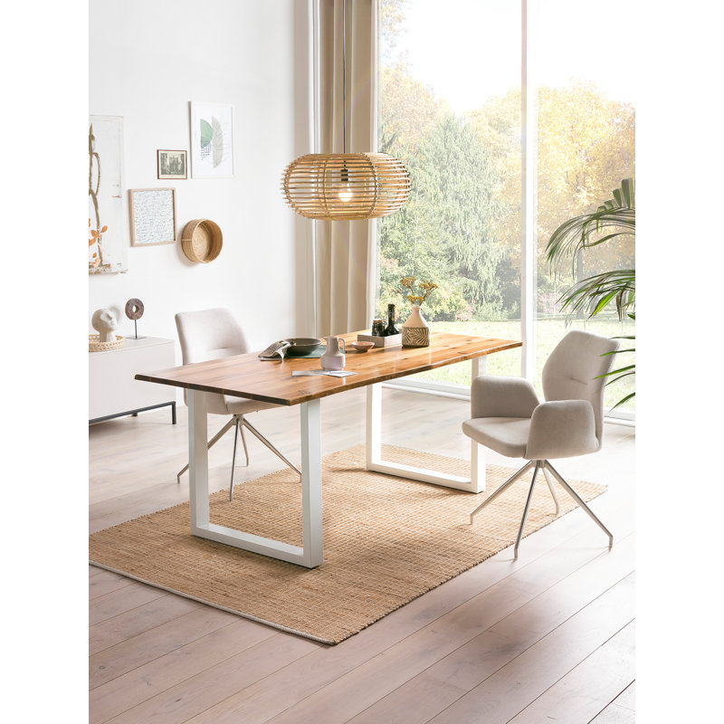 Alam Acacia Rectangular Wood Top Dining Table with Iron Base, 75cm H x 90cm W x 160cm L