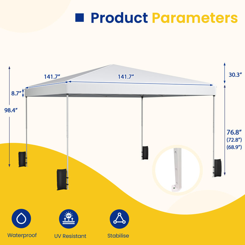 Canopy Tent 12x12, 1-Person Setup Pop Up Canopy Tent with Wheeled Roller Bag, Adjustable Height, 4 Sandbags, Instant Portable Gazebo Tent
