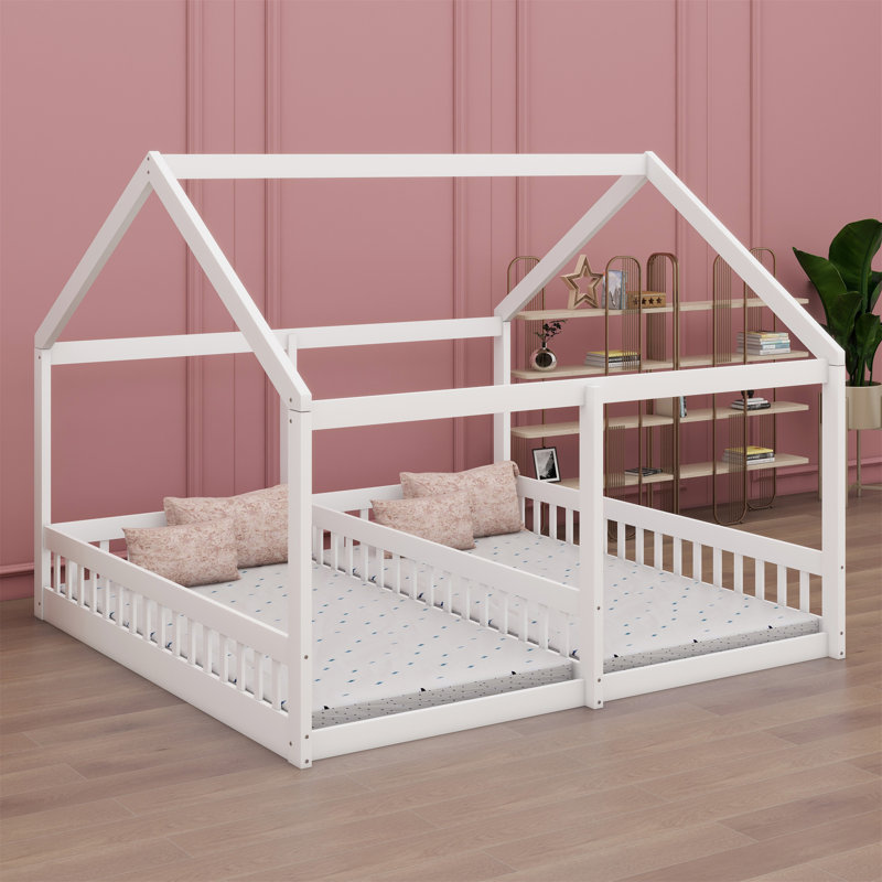 House Platform Beds,Two Shared Beds, White