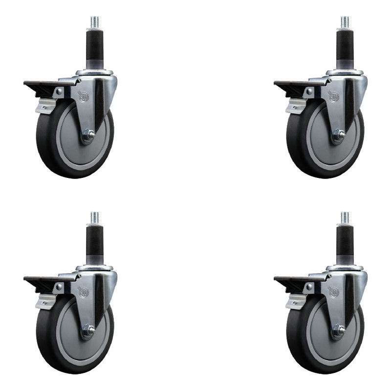 Ensemble de roulettes extensibles en caoutchouc thermoplastique pivotant de 1-1 / 8 po avec frein SCC
