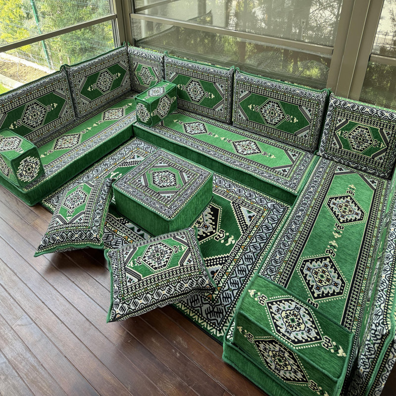 Canapé avec repose-pieds Kilim, Vert