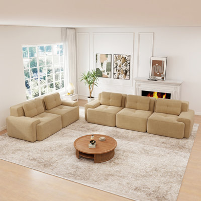 2-Piece 5-Seat Corduroy Living Room Set with Deep Seats and Tufted Cushions, Sand Beige