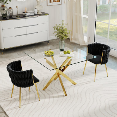 Square Pedestal Dining Set with Woven Dining Chair