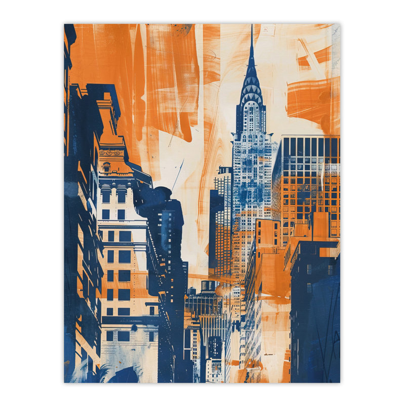 Cream Orange Cityscape Painting Wall Art Print