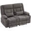 Causeuse inclinable en tissu gris avec deux repose-pieds manuels et porte-gobelets