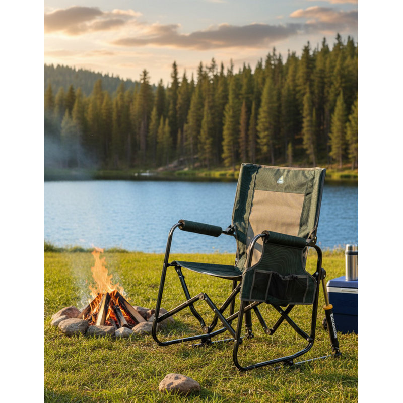 Chaise de camping pliante portative d'extérieur Stowaway Rocker, Hunter Topo