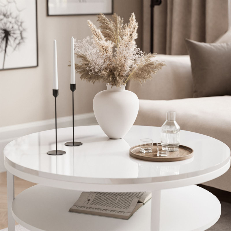 Pater Frame Coffee Table with Storage, High-gloss white