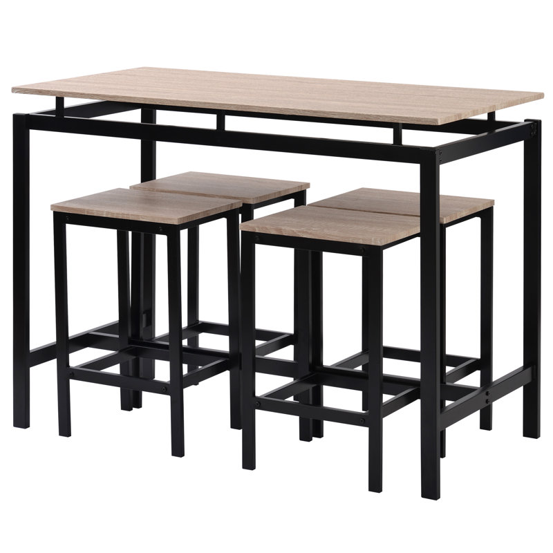 Ensemble de table de salle à manger à hauteur de comptoir 5 pièces Creager, avec table et 4 chaises (brun foncé), Brun chêne