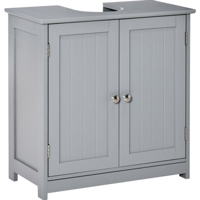 Meuble-lavabo gris sous le lavabo, armoire peu encombrante avec tablette interne réglable pour les serviettes et hygiène quotidienne
