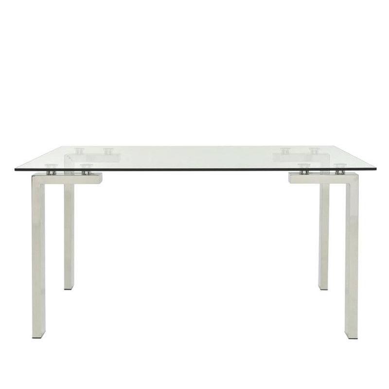 Table de salle à manger Teara avec base en acier inoxydable, Argent argent, L 30 po x L 50 po