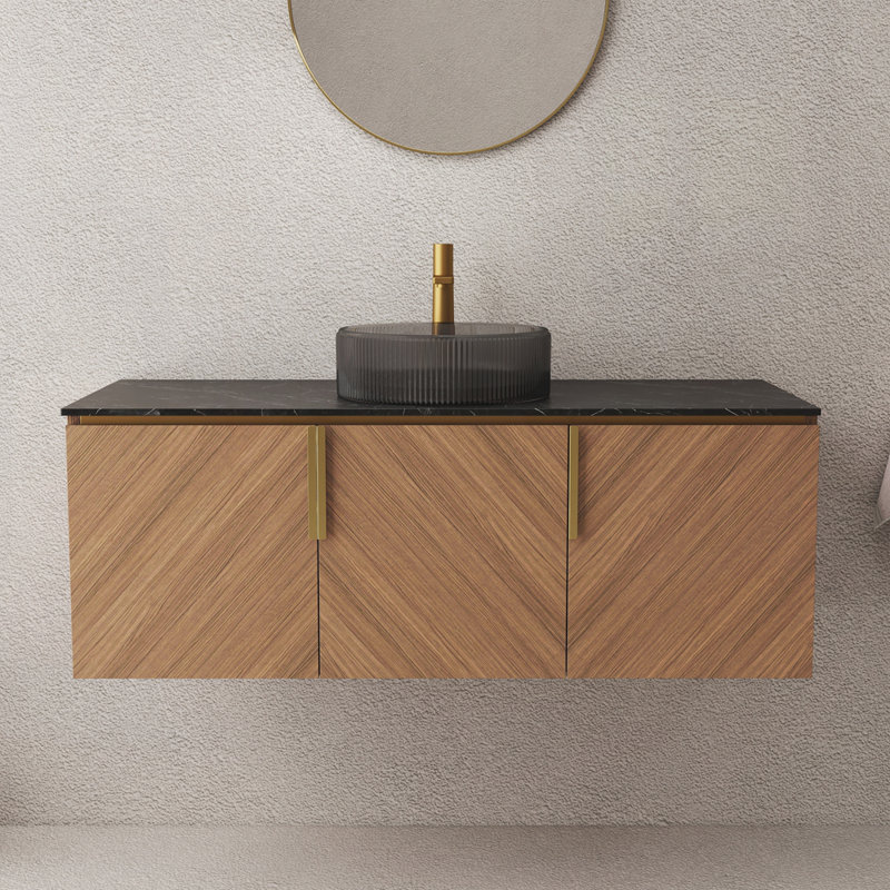 Meuble-lavabo mural 48 po avec lavabo, armoire de rangement murale en contreplaqué, Noir transparent, 48"