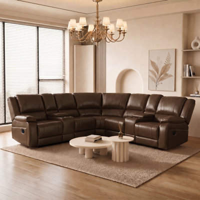 7-Piece, Wynyard 109" Wide Faux Leather Reversible Reclining Sectional Sofa