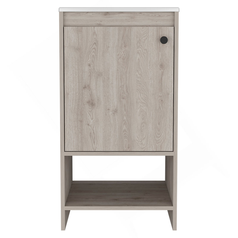 Meuble-lavabo Jane, armoire à une porte, deux tablettes - gris clair, Gris