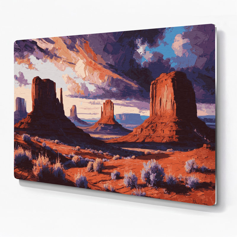 Art mural brun en métal du sud-ouest, paysages de Mesa et Butte 109, 16" H x 20" W x 0.05" D