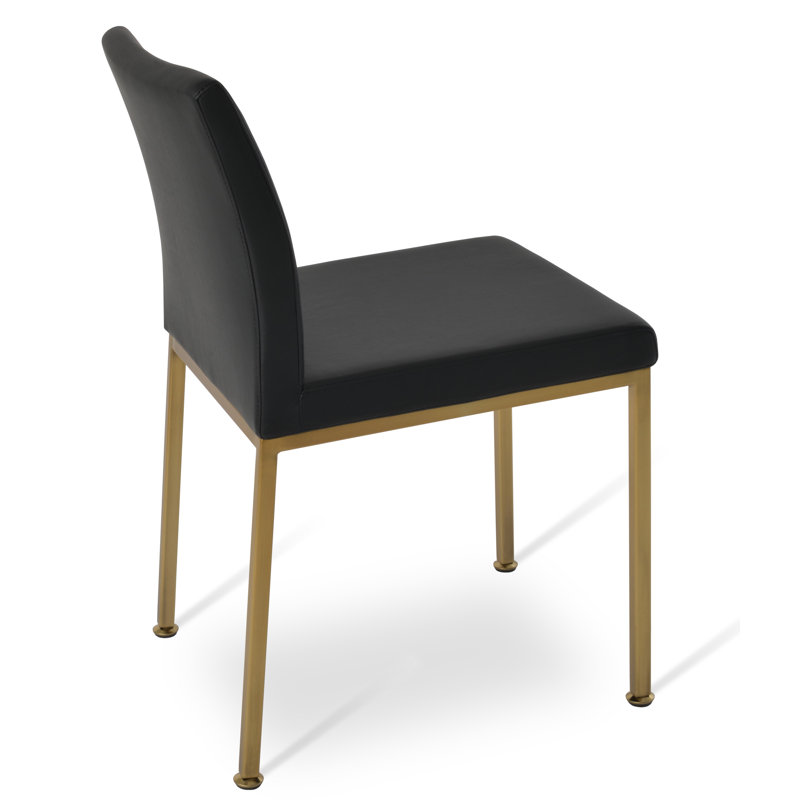 Aria Metal Adjuster Side Chair, Leatherette Black , Brass