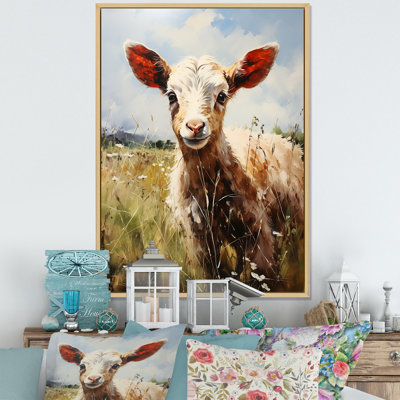 «Brown Goat Farm Meadow I», art mural animal de chèvre