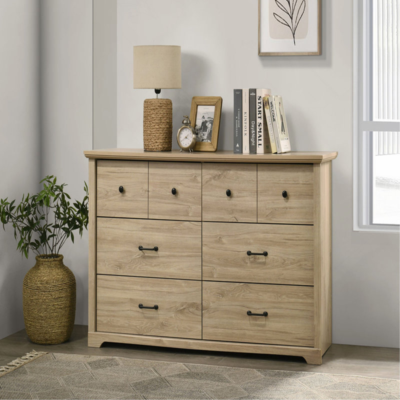57"W 6-Drawer Dresser With Handles, Light Oak