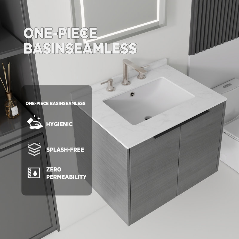 Meuble-lavabo flottant 24 po avec lavabo et porte à fermeture en douceur 24 po, Gris foncé, 24"