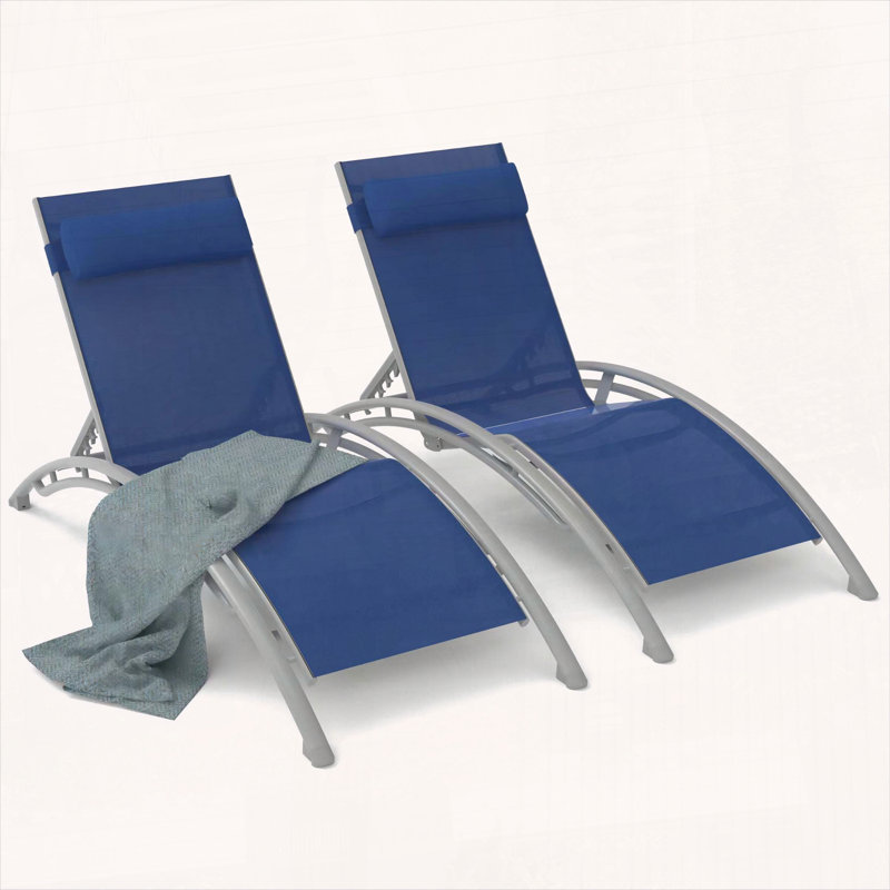 Ensemble de 2 chaises longues d'extérieur avec dossier réglable et coussin, Bleu
