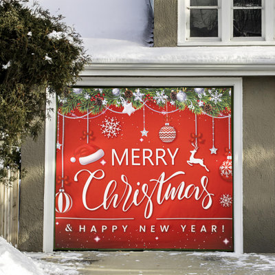 Merry Christmas & Happy New Year Single Garage Door Cover