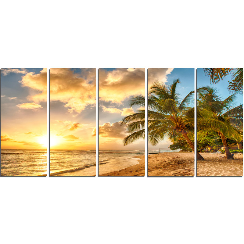 Ensemble de 5 reproductions de photos sur toile tendue, "superbe beach of island barbade"
