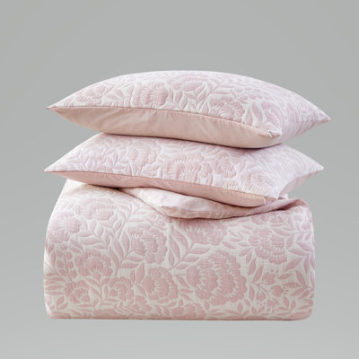 Colette Cotton Matelassé Duvet Cover Set with 1/2" Flange Detailing - Elegant Floral Design