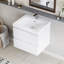 Meuble-lavabo de 76 cm (30 po), lavabo en résine et tiroirs à fermeture amortie. Blanc brillant 24v11-30gw. Meuble suspendu avec lavabo intégré, gain de place. Meuble moderne. Accessoire de luxe