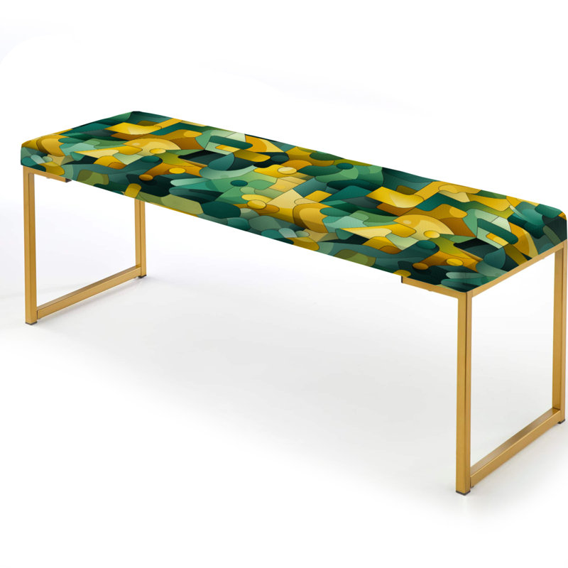 Poupart Green And Yellow Puzzle Play - Geometric Upholstered Gold Bench