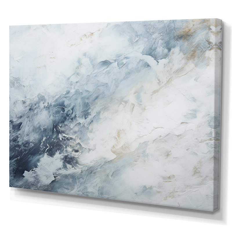 «Blue and White Snow Blooming II - Abstract Shapes», art mural, H 16 po x l 32 po x P 1 po, Toile tendue