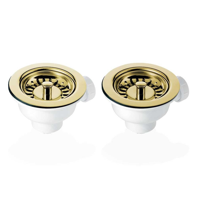 2X 90Mm Basket Strainer Waste For Astini, RAK, Rangemaster Ceramic Sink, Gold