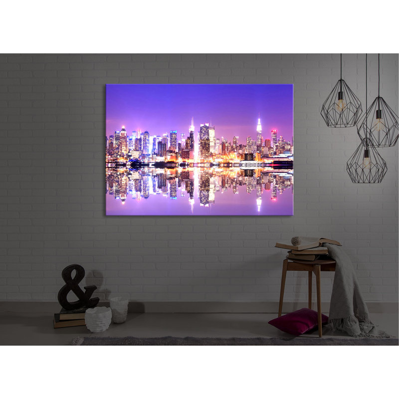 Manhattan Skyline Reflection by No - Wrapped Canvas Print, 70cm H x 100cm W x 4.5cm D, Without lighting