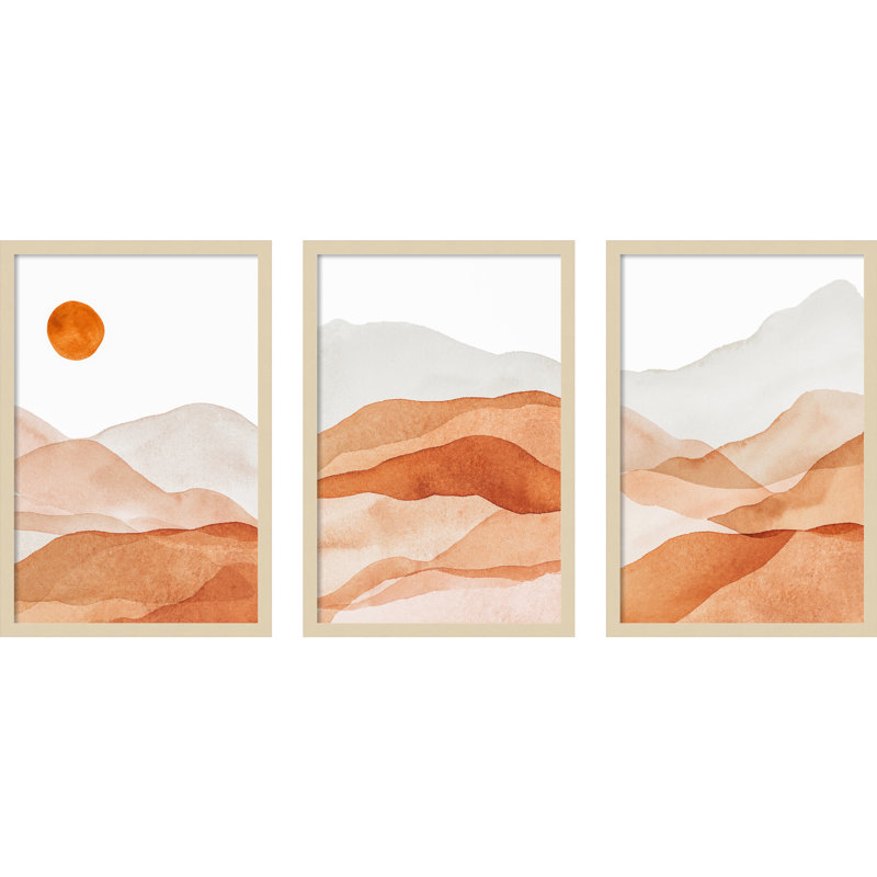 «Ayia Mountain Range Trio - lot de 3» par Amy Lighthall, reproduction d'art encadrée, Brun, H 25 po x l 56 po