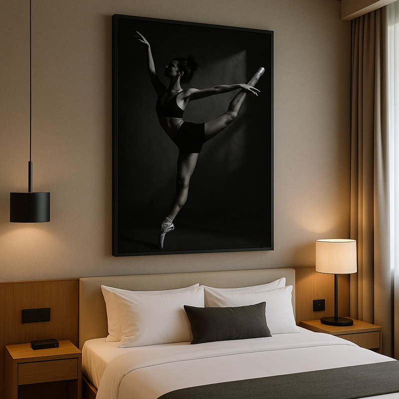 Ballet Noir Framed Canvas Wall Art by Kasian Art Studio - White Frame, Black